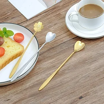 Falytemow 304 Stainless Steel Spoons for Coffee Tea Dessert Drink Mixing Milkshake Spoon Tableware Pack of 8 (8pcs Gold Heart Shape)