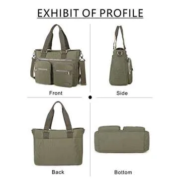 La Packmore Water Repellent Nylon Shoulder Bag Handbag Laptop Bag Teacher Nurse Tote Briefcase Clinical Bag (14-Inch, Olive)