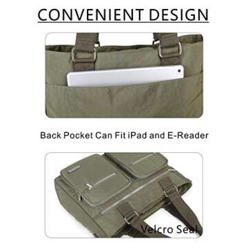 La Packmore Water Repellent Nylon Shoulder Bag Handbag Laptop Bag Teacher Nurse Tote Briefcase Clinical Bag (14-Inch, Olive)