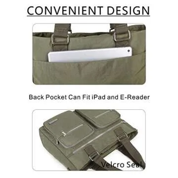 La Packmore Water Repellent Nylon Shoulder Bag Handbag Laptop Bag Teacher Nurse Tote Briefcase Clinical Bag (14-Inch, Olive)