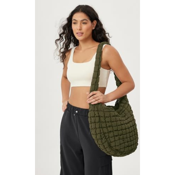 ODODOS Quilted Carryall Tote Bag for Women Crossbody Large Hobo Lightweight Padding Shoulder Bag, Avocado