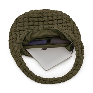 ODODOS Quilted Carryall Tote Bag for Women Crossbody Large Hobo Lightweight Padding Shoulder Bag, Avocado