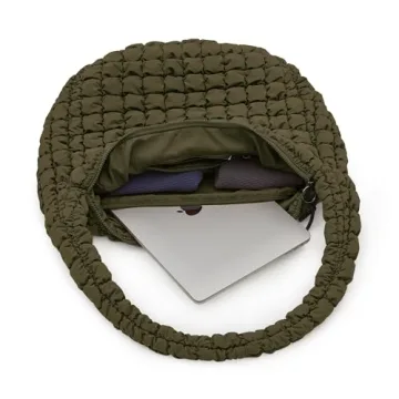 ODODOS Quilted Carryall Tote Bag for Women Crossbody Large Hobo Lightweight Padding Shoulder Bag, Avocado