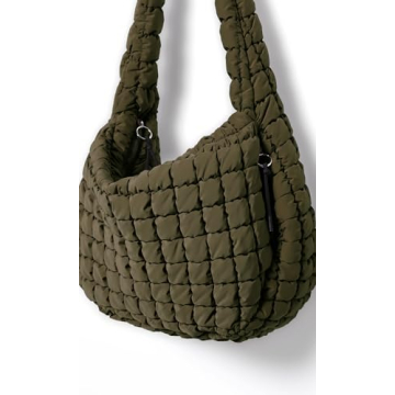 ODODOS Quilted Carryall Tote Bag for Women Crossbody Large Hobo Lightweight Padding Shoulder Bag, Avocado