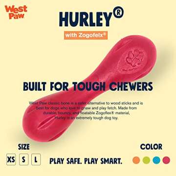 WEST PAW Zogoflex Hurley Dog Bone Chew Toy – Floatable Pet Toys for Aggressive Chewers, Catch, Fet...