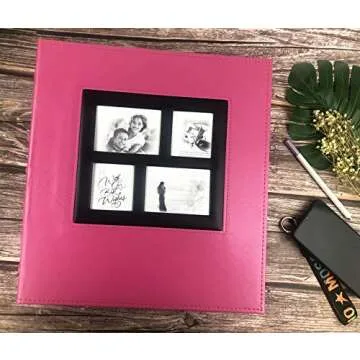 RECUTMS Photo Album 4x6 600 Photos Black Pages Large Capacity Leather Cover Wedding Family Photo Albums Holds 600 Horizontal and Vertical Photos (Pink, 600 pockets)