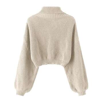 ZAFUL Women's Crew Neck Long Sleeve Pullover Crop Sweater Mock Neck Lantern Sleeve Ribbed Knit Cropp...