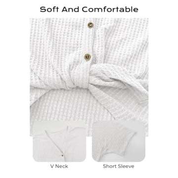 MIHOLL Womens Loose Blouse Short Sleeve V Neck Button Down T Shirts Tie Front Knot Casual Tops