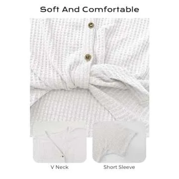 MIHOLL Womens Loose Blouse Short Sleeve V Neck Button Down T Shirts Tie Front Knot Casual Tops