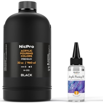 Nicpro Jet Black Color Acrylic Pour Paint – 32 Ounce Pre-Mixed Art Supplies with Silicone Oil & Gl...