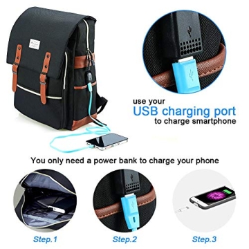 Modoker Vintage Laptop Backpack with USB Charging Port