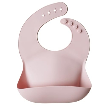 Mushie Silicone Baby Bib | Adjustable Fit Waterproof Bibs for Messy Eaters (Blush)