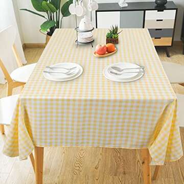 DUOBAO Yellow and White Checked Tablecloth Rectangle 54 x 84 Inch Gingham Check Table Cloth for Picn...
