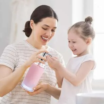 Pink Bathroom Accessories Set 6Pcs, Acrylic Soap Dispensers 2Pcs, Soap Dish, Toothbrush Holder, Tumbler, Waterproof Labels, Sink Countertop Set, Cute Bathroom Decor, Housewarming Gift