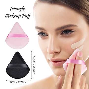 2 Pcs Triangle Powder Puff for Face Soft Velour Makeup Puffs for Setting Loose Powder Beauty Under Eye Powder Puff Face Makeup Applicator|Black+Pink