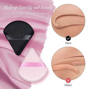 2 Pcs Triangle Powder Puff for Face Soft Velour Makeup Puffs for Setting Loose Powder Beauty Under Eye Powder Puff Face Makeup Applicator|Black+Pink
