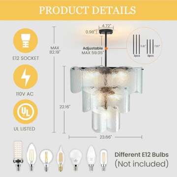 8-Light Glass Farmhouse Chandeliers for Dining Room - Modern Black Round Lighting Fixture