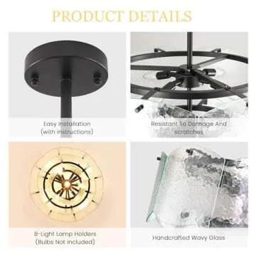 Modern 8-Light Glass Farmhouse Chandeliers for Dining Room