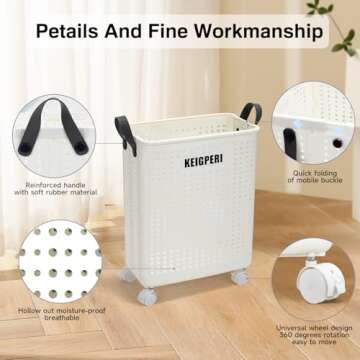 KEIGPERI Collapsible Laundry Basket with Wheels - Space-Saving Design