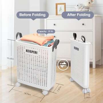 KEIGPERI Laundry Basket with Wheels - Foldable & Portable