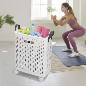KEIGPERI Laundry Basket with Wheels - Foldable & Portable