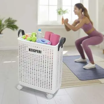 KEIGPERI Laundry Basket with Wheels - Foldable & Portable