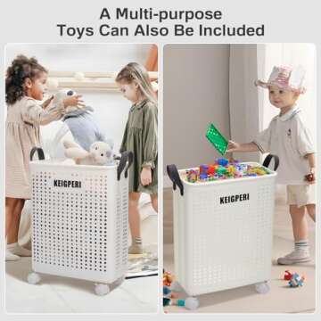 KEIGPERI Laundry Basket with Wheels - Foldable & Portable