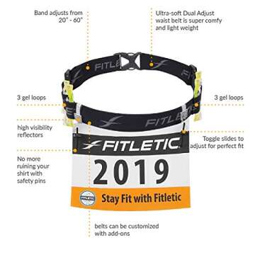 Fitletic Race Bib Belt With Gel Loops | Race Number Belt for Triathlon, Trail Running, Marathon Ironman, 5k, 10k | Race 2 Black