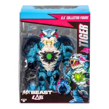 MrBeast Lab Apex Beast Tiger Collector Figure, 6.25" Tall, with Extreme Detailing, Premium Packaging, 13 Points of Articulation & Chomp Jaw - Styles May Vary
