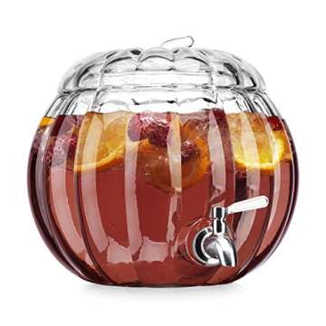 Home To Table 2.11 Gallon Clear Glass Pumpkin Ice Cold Jug Beverage Dispenser With Stainless Steel E...