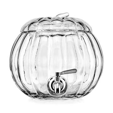 Home To Table 2.11 Gallon Clear Glass Pumpkin Ice Cold Jug Beverage Dispenser With Stainless Steel Easy Flow Spigot/Trick Or Treat Bowl Great For Outdoors, Parties, Bars & Daily Use