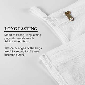 Mesh Laundry Bag for Delicates with YKK Zipper, RoomyRoc Mesh Wash Bag, Travel Storage Organize Bag, Clothing Washing Bags for Laundry, Travel Laundry Bag (White, 2 Large & 1 Medium)