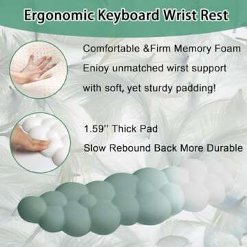 GLMMIR Keyboard Wrist Rest Pad, Ergonomic Design Effective Wrist Pain Relief Arm Rest Desk, Cute Cloud Decoration Gift for Office, Study, Computer Game Table Mouse Accessories (Green+White)