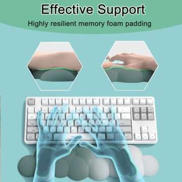 GLMMIR Keyboard Wrist Rest Pad, Ergonomic Design Effective Wrist Pain Relief Arm Rest Desk, Cute Cloud Decoration Gift for Office, Study, Computer Game Table Mouse Accessories (Green+White)