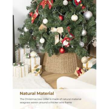 StorageWorks 26 Inch Christmas Tree Collar, 5-Piece Durable Seagrass Christmas Tree Skirt for Christmas Tree Decor, Handcrafted Christmas Tree Base Cover for Artificial Trees