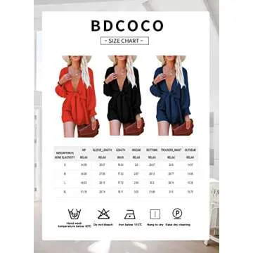 Bdcoco Womens Plunge V Neck Tie Front Jumpsuits Lantern Long Sleeve Short Romper with Pockets