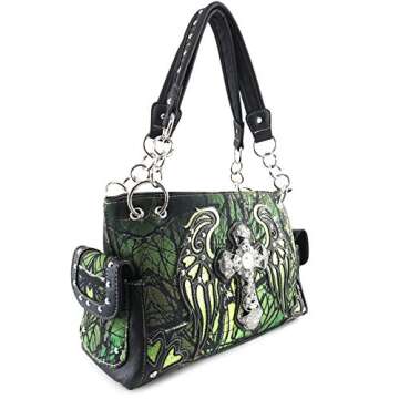 Zelris Camouflage Shine Glow Cross Wings Women Conceal Carry Handbag (Green)