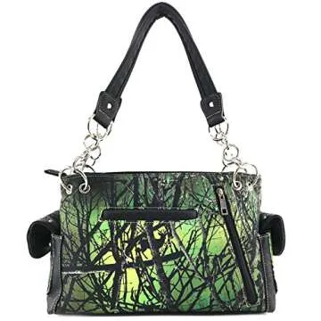 Zelris Camouflage Shine Glow Cross Wings Women Conceal Carry Handbag (Green)