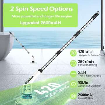 Dsenfurn Electric Spin Scrubber, Cordless Bathroom Tub Scrubber with Long Handle & 7 Replaceable Cle...