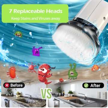 Dsenfurn Electric Spin Scrubber, Cordless Bathroom Tub Scrubber with Long Handle & 7 Replaceable Cleaning Heads, Extension as Short Handle, Portable Power Shower Brush Household Tools for Tile Floor