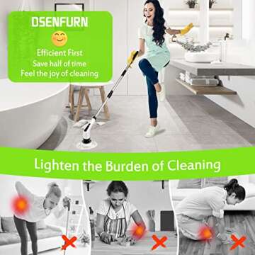 Dsenfurn Electric Spin Scrubber, Cordless Bathroom Tub Scrubber with Long Handle & 7 Replaceable Cleaning Heads, Extension as Short Handle, Portable Power Shower Brush Household Tools for Tile Floor