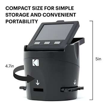 Kodak SCANZA Digital Film & Slide Scanner – Converts 35mm, 126, 110, Super 8 & 8mm Film to JPEG with 3.5" LCD, Easy-Load Inserts & Adapters