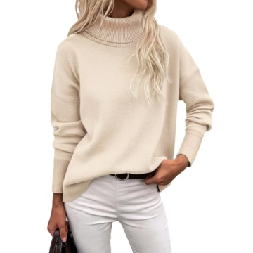 Zeagoo Women's Turtleneck Sweater 2024 Fall Winter Chunky Knitted Pullover High Low Hem Trendy Basic...