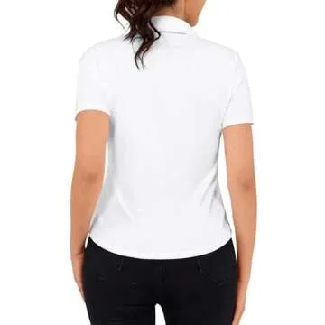 Women's Golf Polo Shirt V Neck White Collared Shirts Lightweight Quick Dry Workout Daily Work Shirts Tops L