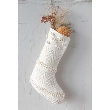 Creative Co-Op Cotton Blend Woven Christmas Stocking, Cream