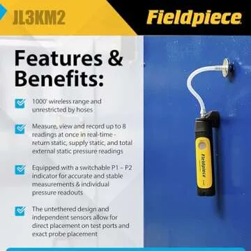 Fieldpiece - Job Link System Dual Port Manometer Probe Kit - JL3KM2 - Long Range Wireless All-in-One...