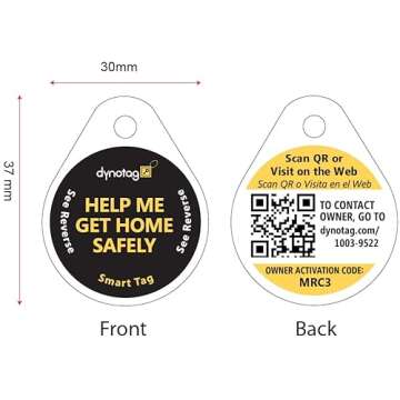Dynotag® Web Enabled Smart Round Laminated Synthetic ID Tag. Property Tag for Bags, Keychain, Personal Items - Multiple Uses, with DynoIQ™ & Lifetime Recovery Service. 3 Unique Tags