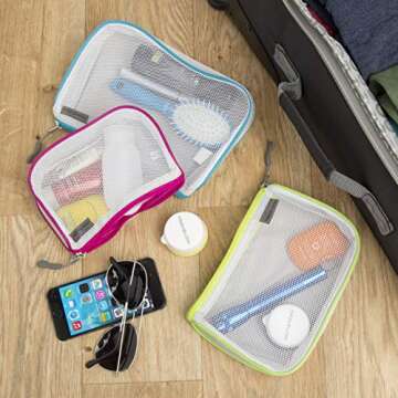 Travelon Set of 3 Assorted Piped Pouches, Brights, One Size