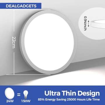 DEALGADGETS Flush Mount Ceiling Light Fixtures - 24W Ultra Thin LED for Home, 6000K, 2200LM