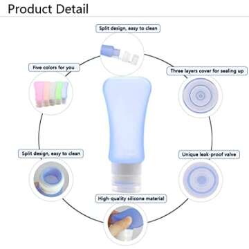 AOUTACC 5 Pack TSA Approved Travel Bottles Sets, 3 Ounce Leakproof Silicone Travel Containers Liquid Portable Leakproof Travel Size Bottles for Shampoo Conditioner Lotion Toiletries